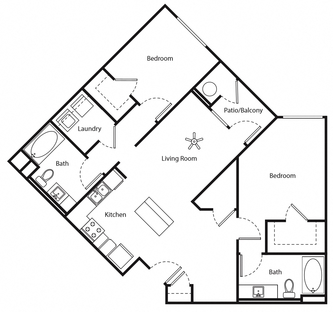 Floor plan for 2 beds, 2 baths, 1125 sqft
